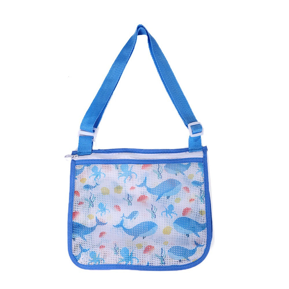 Beach Toy Storage Mesh Bag Kids Shell Collecting Bag with Adjustable Strap Dark Blue