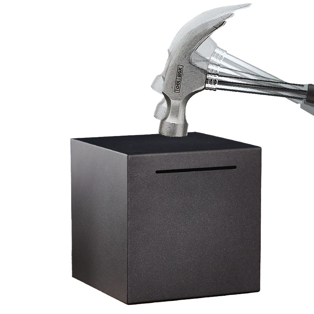 15x15x15cm Stainless Steel Piggy Bank Savings Bank Money Box Coin Jar Black