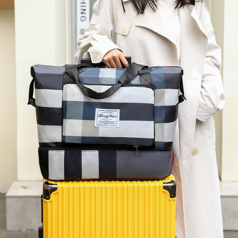 Travel Duffle Bag with Shoe Compartment Foldable Water-resistant Gym Bag Weekender Bag Black