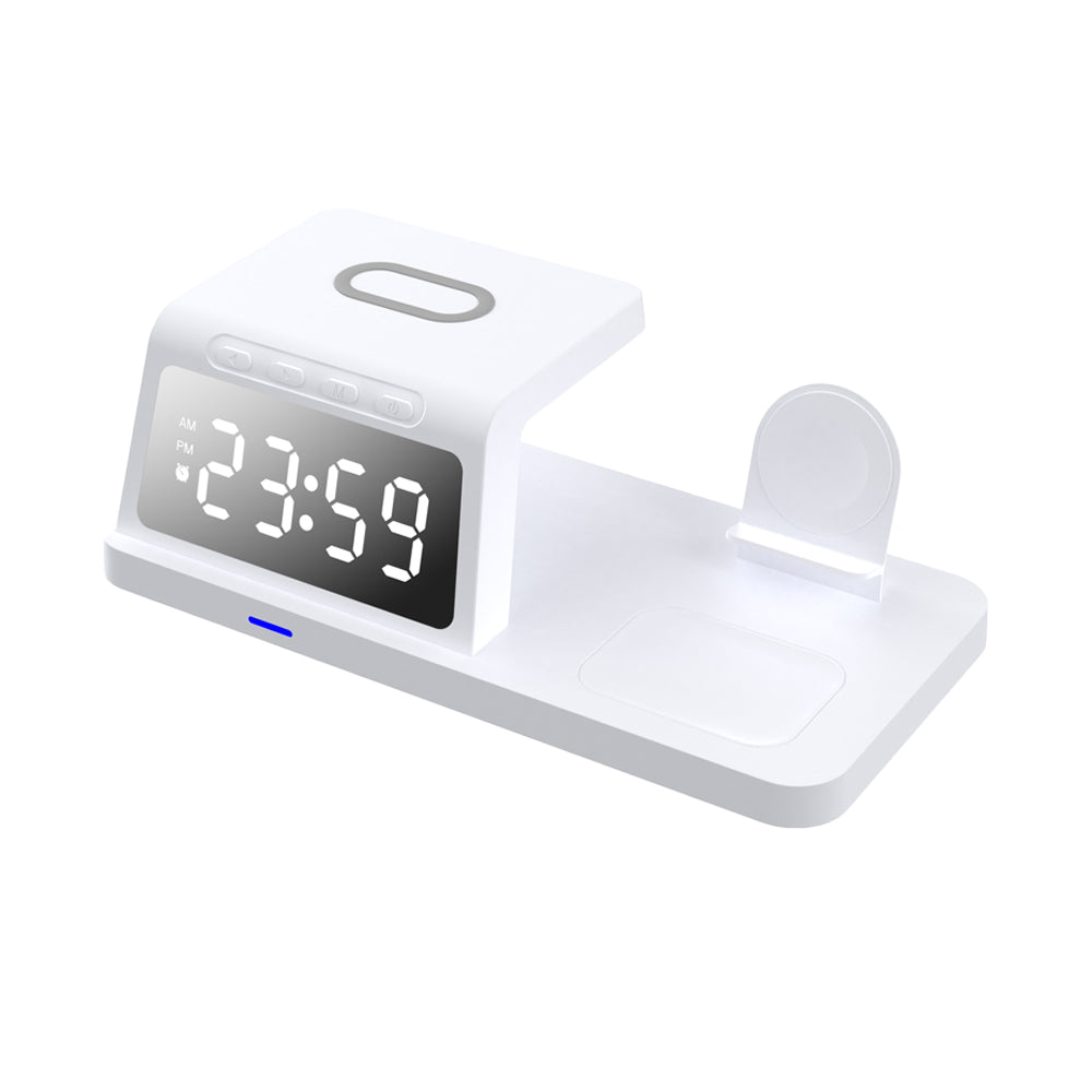 4 in 1 Wireless Charger Charging Station Clock Phone Charger Headphone Charger Watch Charger White