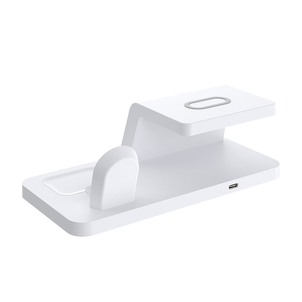 4 in 1 Wireless Charger Charging Station Clock Phone Charger Headphone Charger Watch Charger White