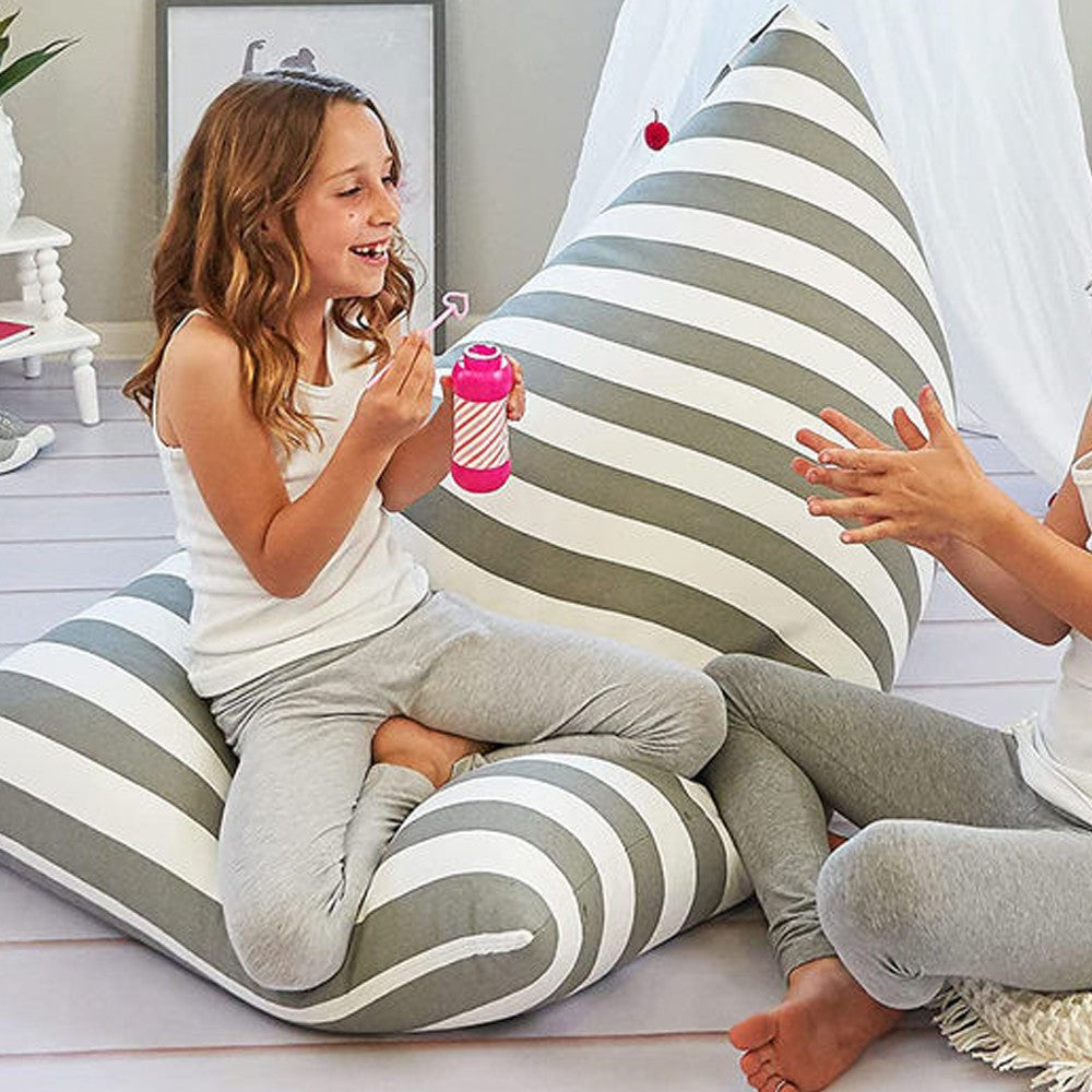 Plush Animal Storage Bag Chair Plush Toys Storage Cover Organizer - Grey Stripes