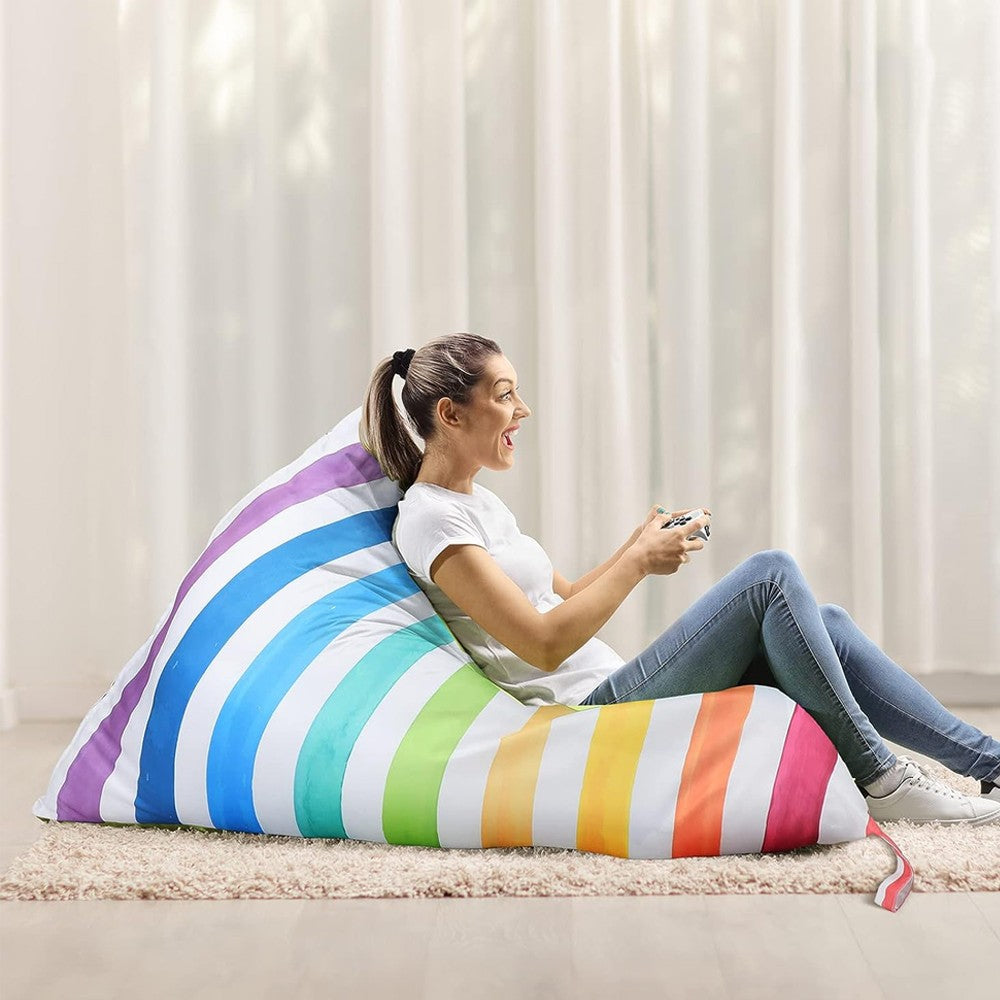 Plush Animal Storage Bag Chair Plush Toys Storage Cover Organizer - Colorful Stripes