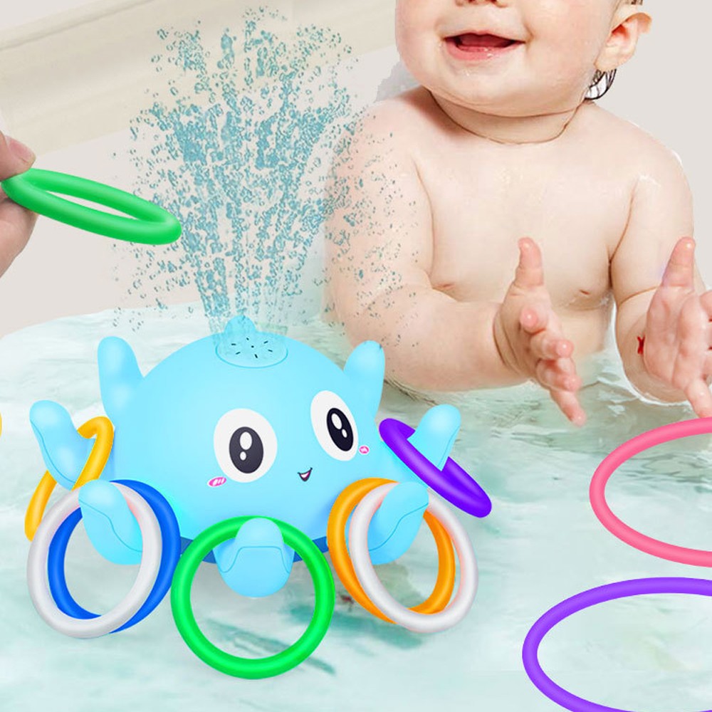 Light Up Octopus Bath Toy Kids Pool Water Toy Battery Powered Octopus Spray Floating Toy - Blue