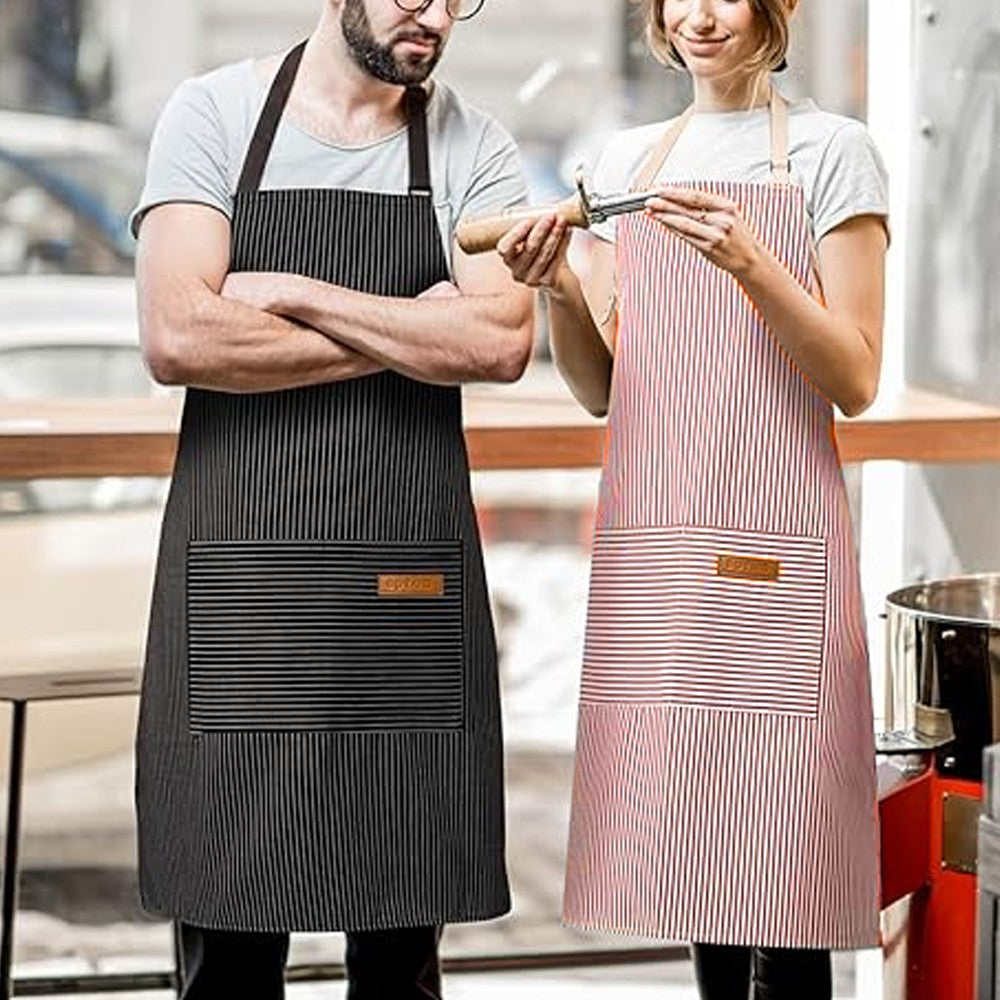 2Pcs Kitchen Cooking Aprons Gardening Aprons with 2 Pockets - Red