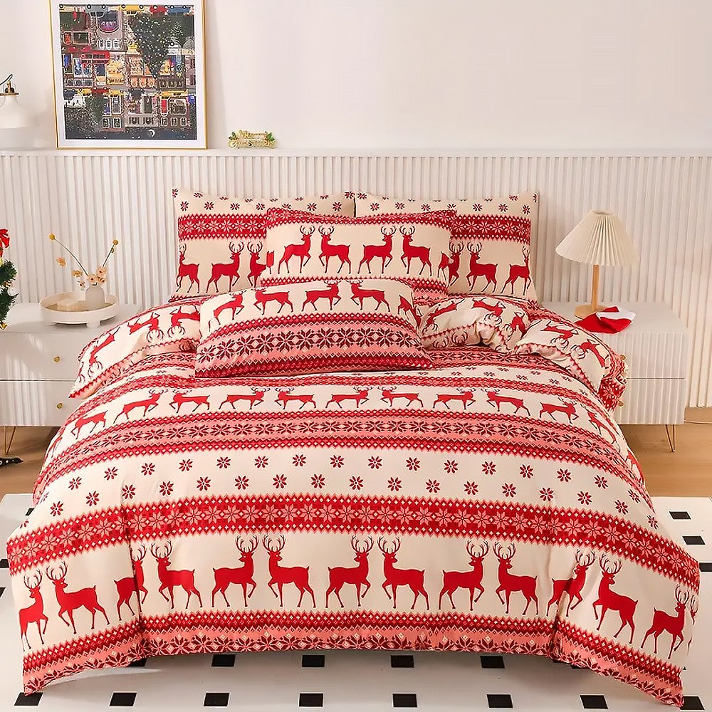 3Pcs Christmas Printed Bedding Set Double Quilt Cover Pillowcases Set Xmas Decor - Style 1