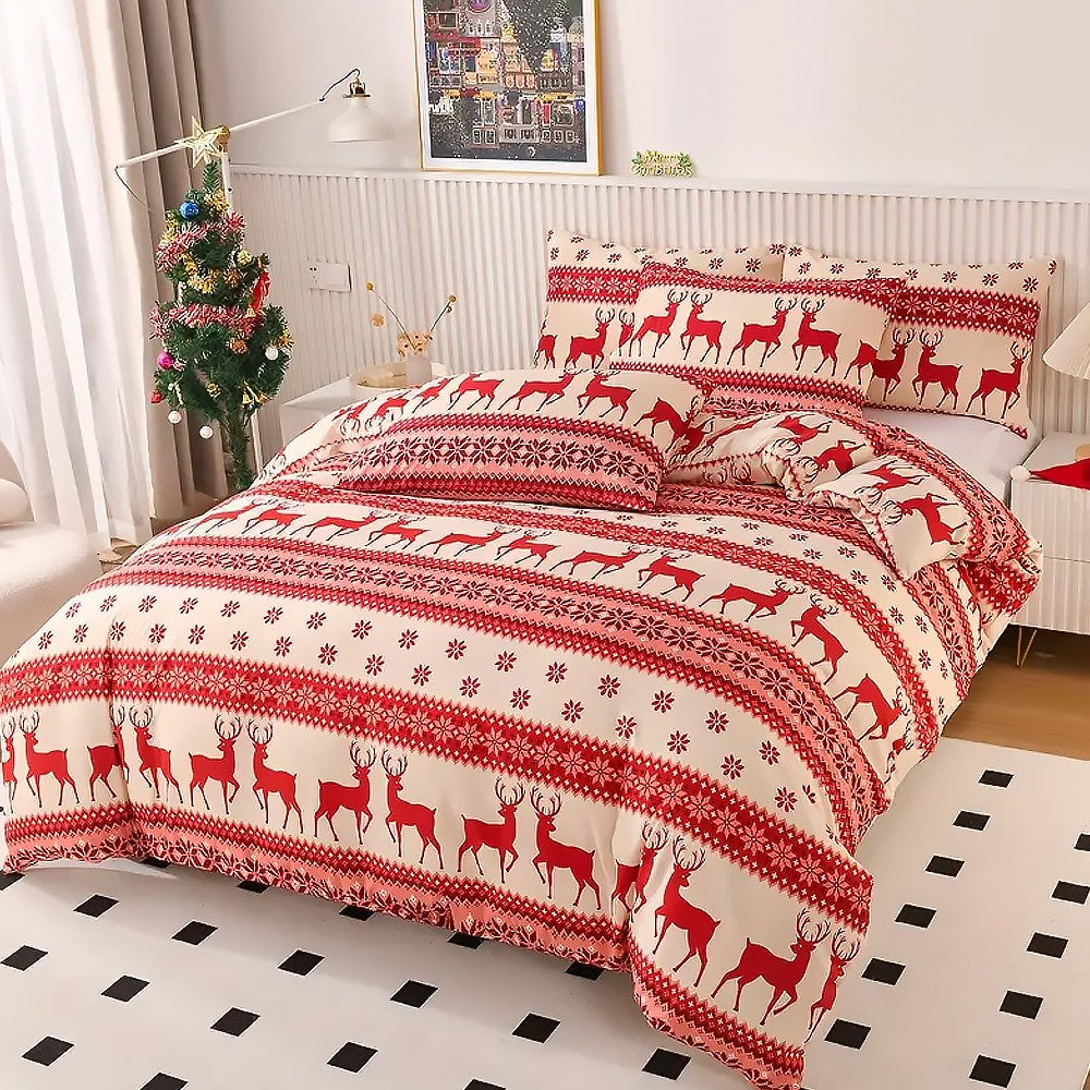 3Pcs Christmas Printed Bedding Set Double Quilt Cover Pillowcases Set Xmas Decor - Style 1