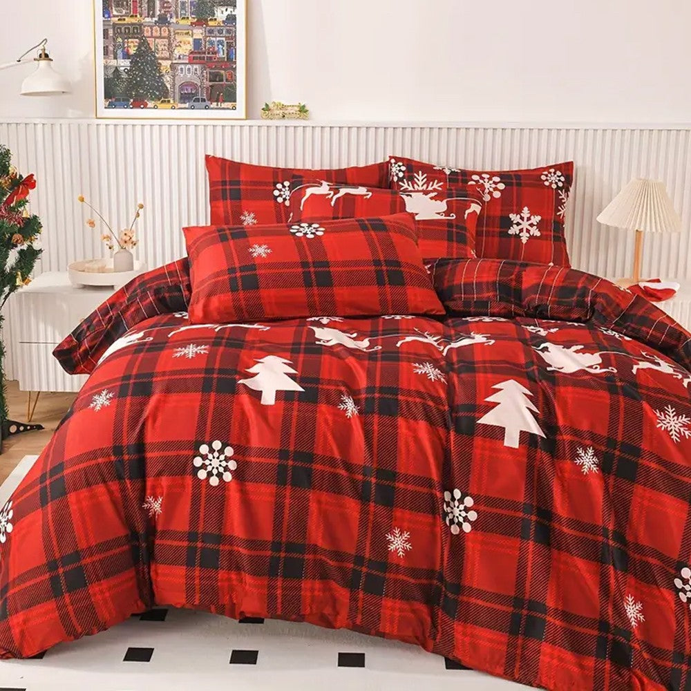 3Pcs Christmas Printed Bedding Set Double Quilt Cover Pillowcases Set Xmas Decor - Style 2