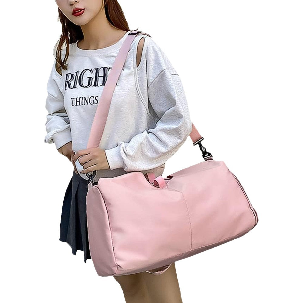 Gym Tote Bag Travel Duffel Bag with Shoe Compartment and Yoga Mat Holder - Pink