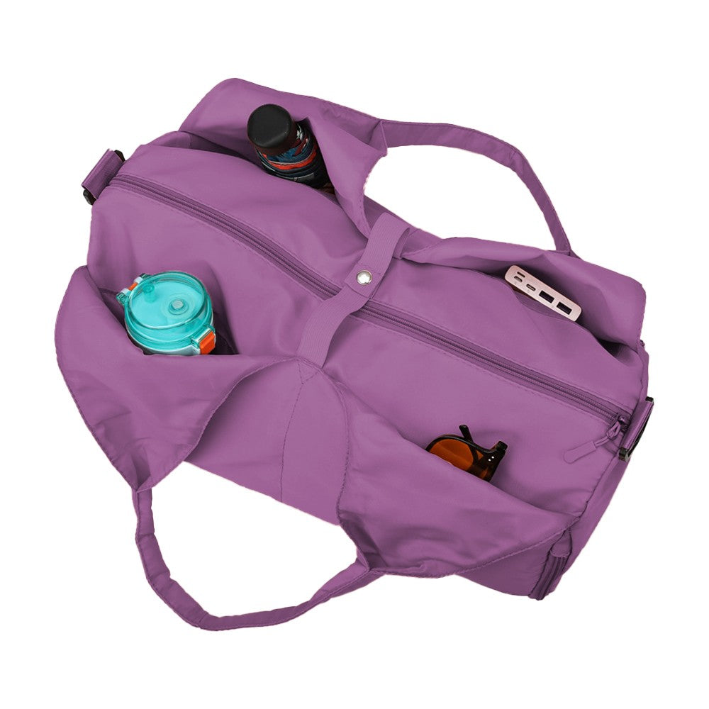 Gym Tote Bag Travel Duffel Bag with Shoe Compartment and Yoga Mat Holder - Purple