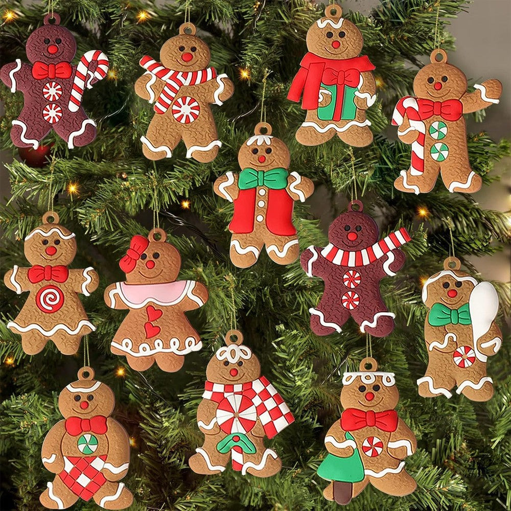 12Pcs Gingerbread Man Christmas Tree Hanging Pendants - Style 1
