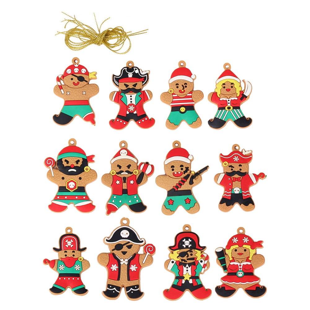 12Pcs Gingerbread Man Christmas Tree Hanging Pendants - Style 5