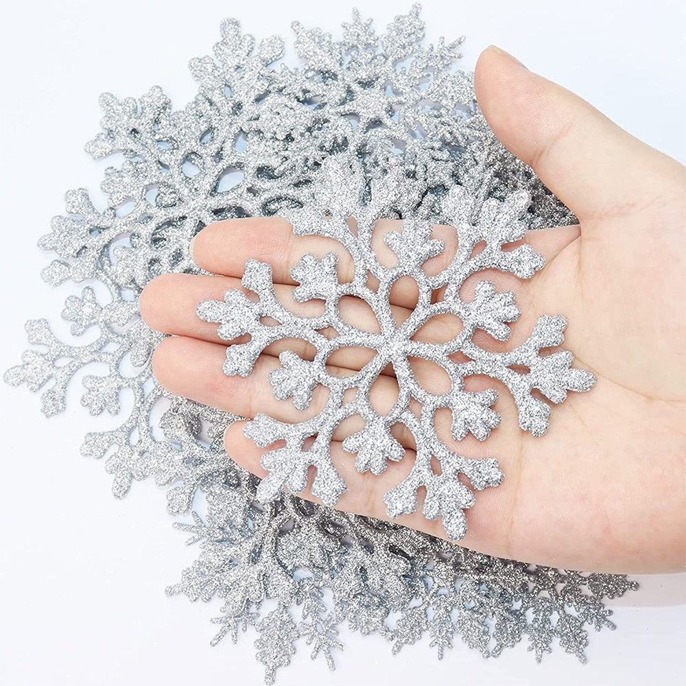 36Pcs Christmas Snowflakes Decorations Set Xmas Tree Hanging Ornaments - Silver