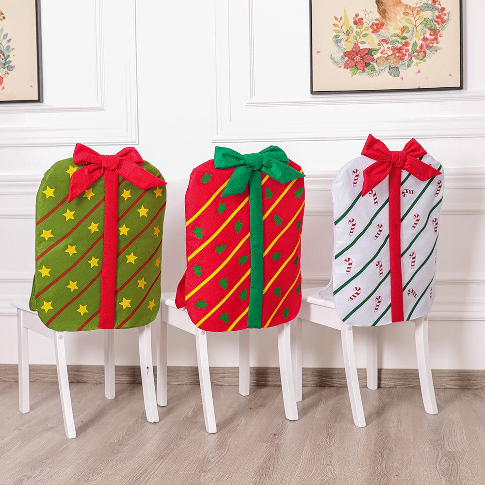 4Pcs Christmas Bowknot Chair Back Cover Xmas Dining Chair Slipcovers - Green