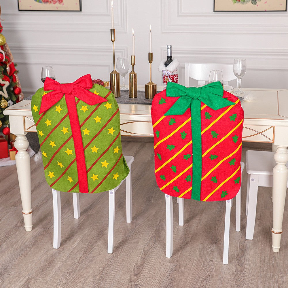 4Pcs Christmas Bowknot Chair Back Cover Xmas Dining Chair Slipcovers - Red
