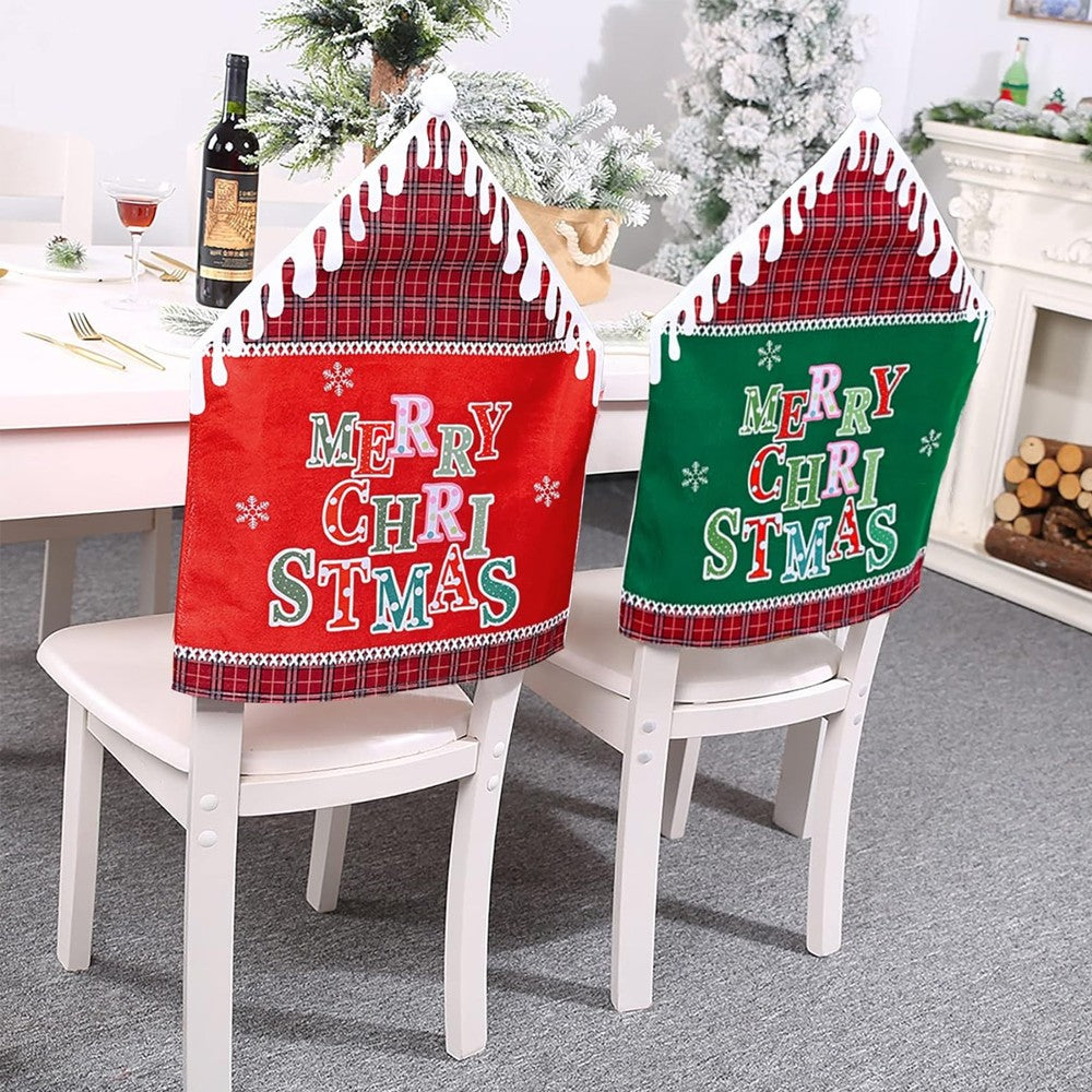 2Pcs MERRY CHRISTMAS Chair Back Cover Xmas Dining Chair Slipcovers - Red