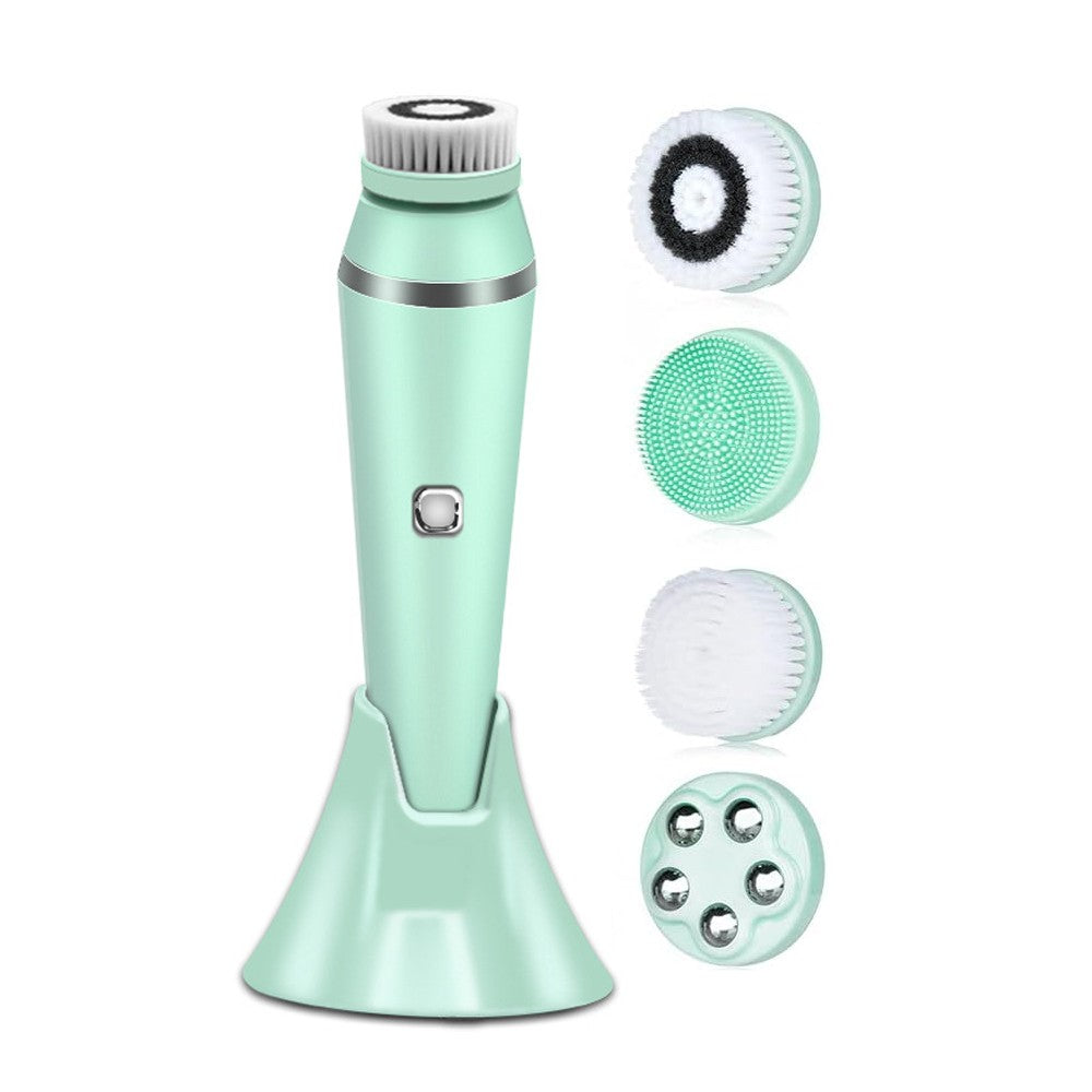 4-in-1 Electric Face Cleansing Brush Facial Massage Brush Beauty Tool - Green