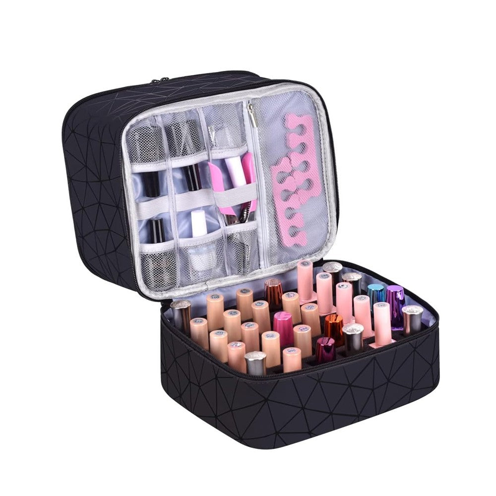 Double-layer Nail Polish Carrying Case Bag Storage Box Holds 30 Bottles - Black