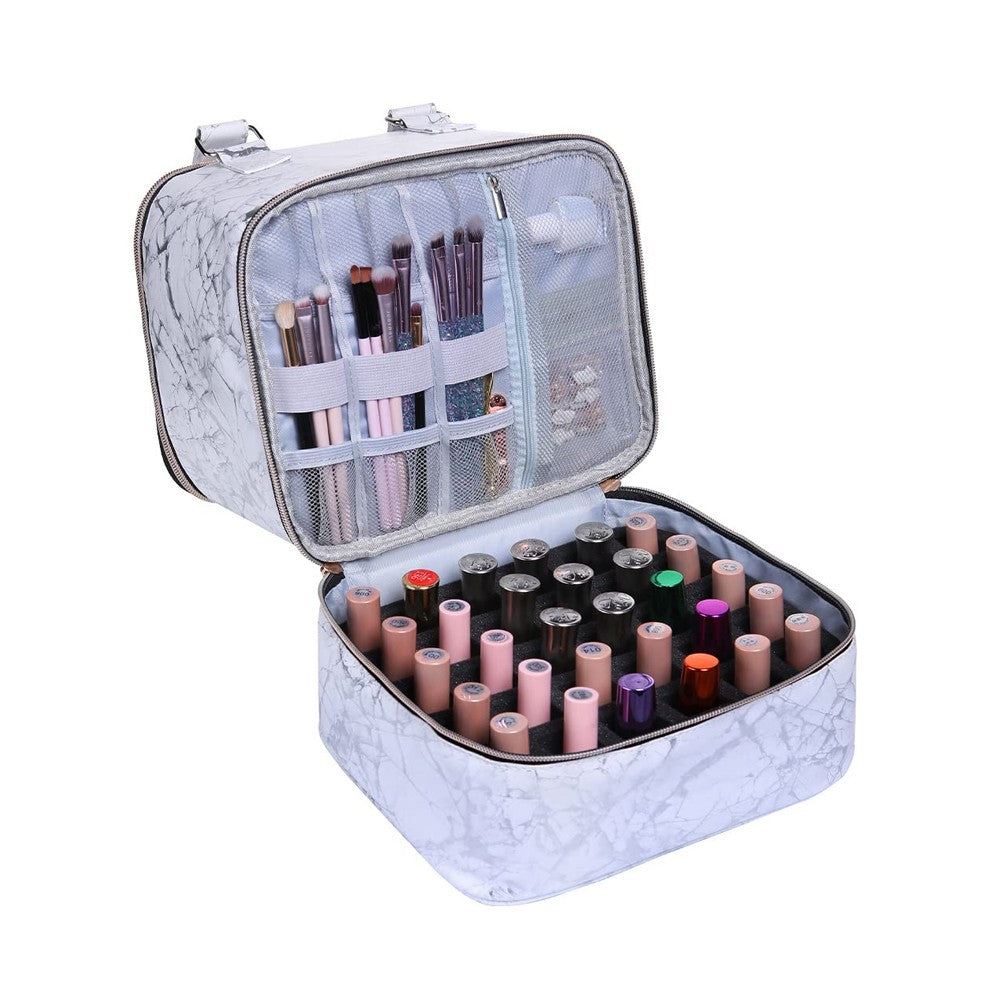 Double-layer Nail Polish Carrying Case Bag Storage Box Holds 30 Bottles - White
