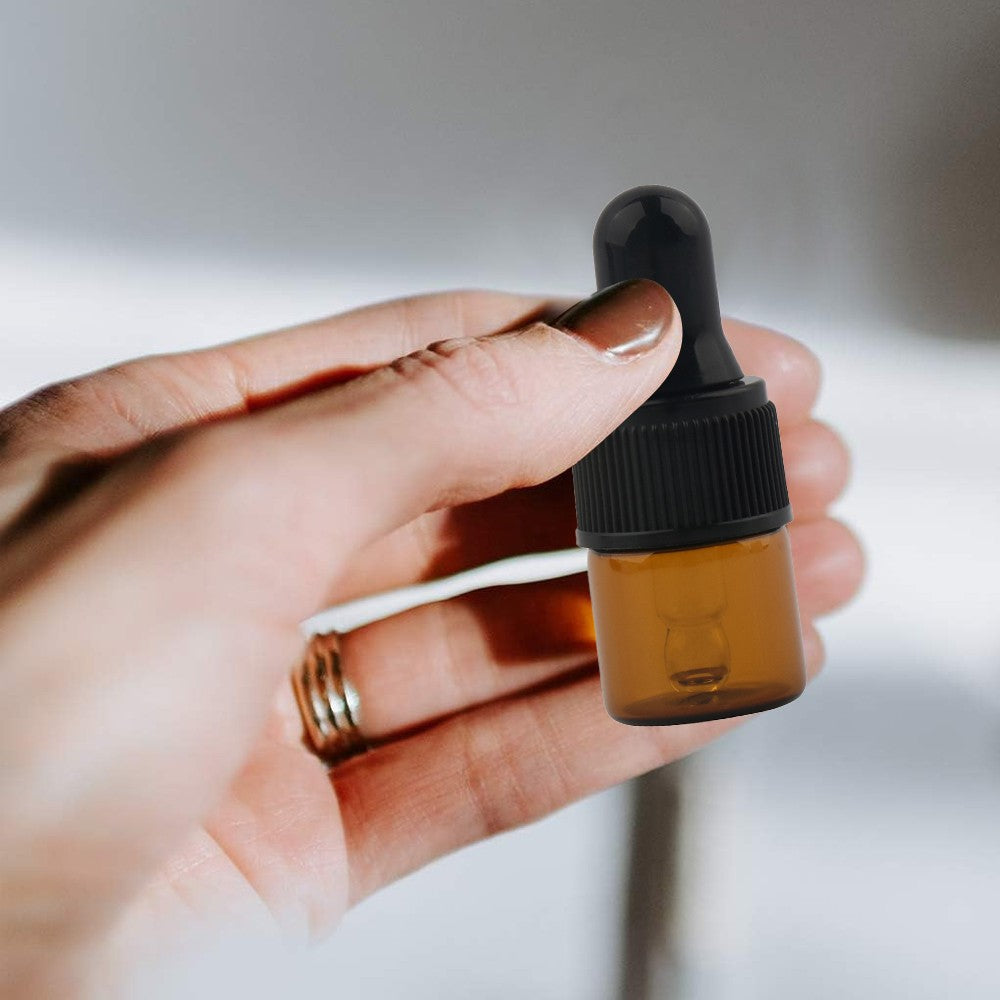 50Pcs 1ML Amber Glass Dropper Bottle Essential Oils Perfumes Bottle with Funnel