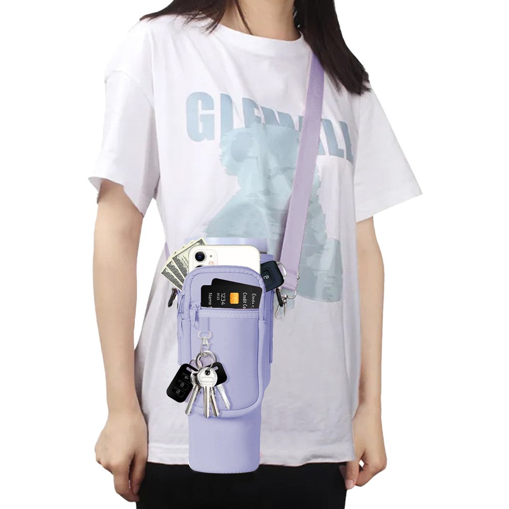 Water Bottle Carrier Bag for 40oz Stanley Tumbler with Adjustable Strap - Purple