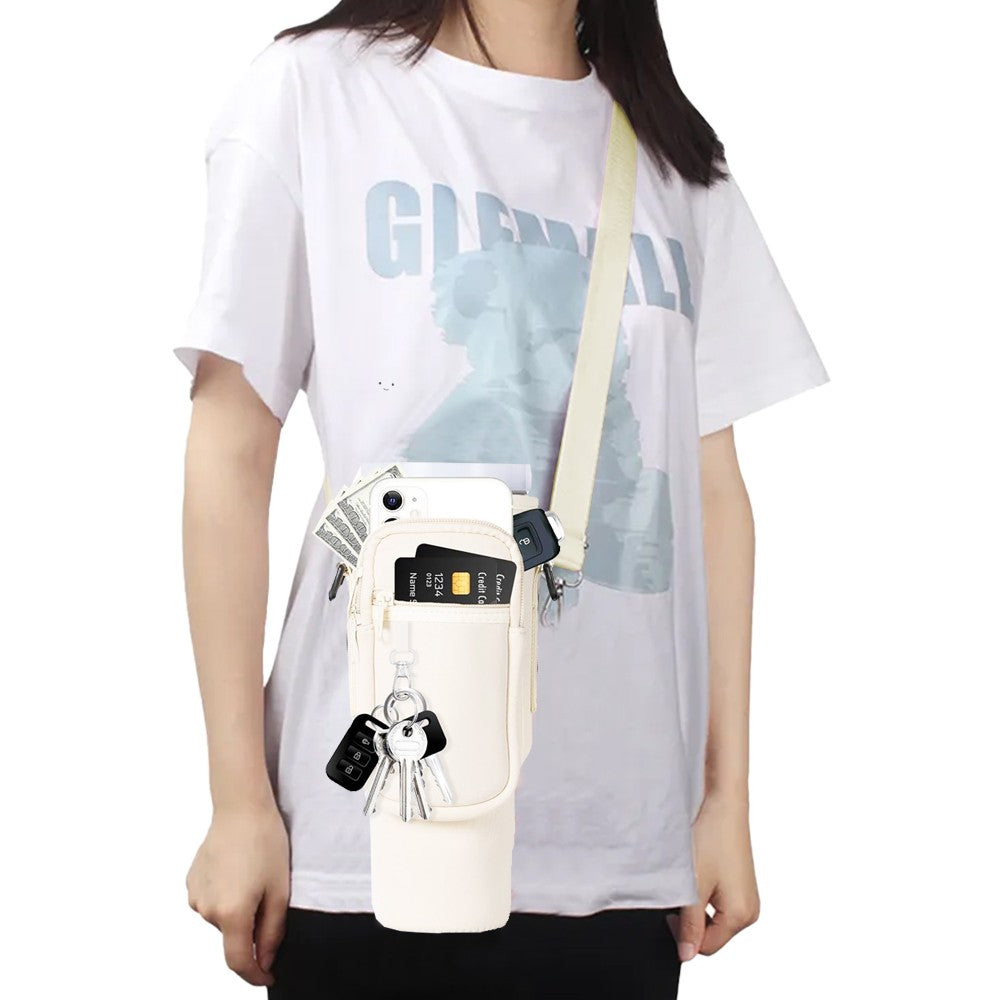 Water Bottle Carrier Bag for 40oz Stanley Tumbler with Adjustable Strap - White