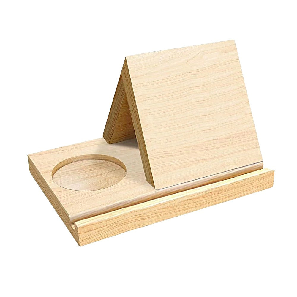 Wooden Triangle Book Stand Bookshelf Display Holder with Cup Holder