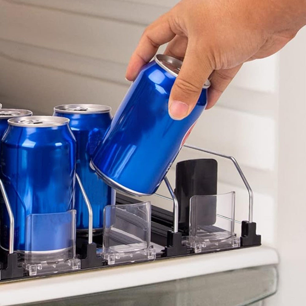Fridge Drink Organizer Automatic Pusher Glide Soda Can Dispenser - Black