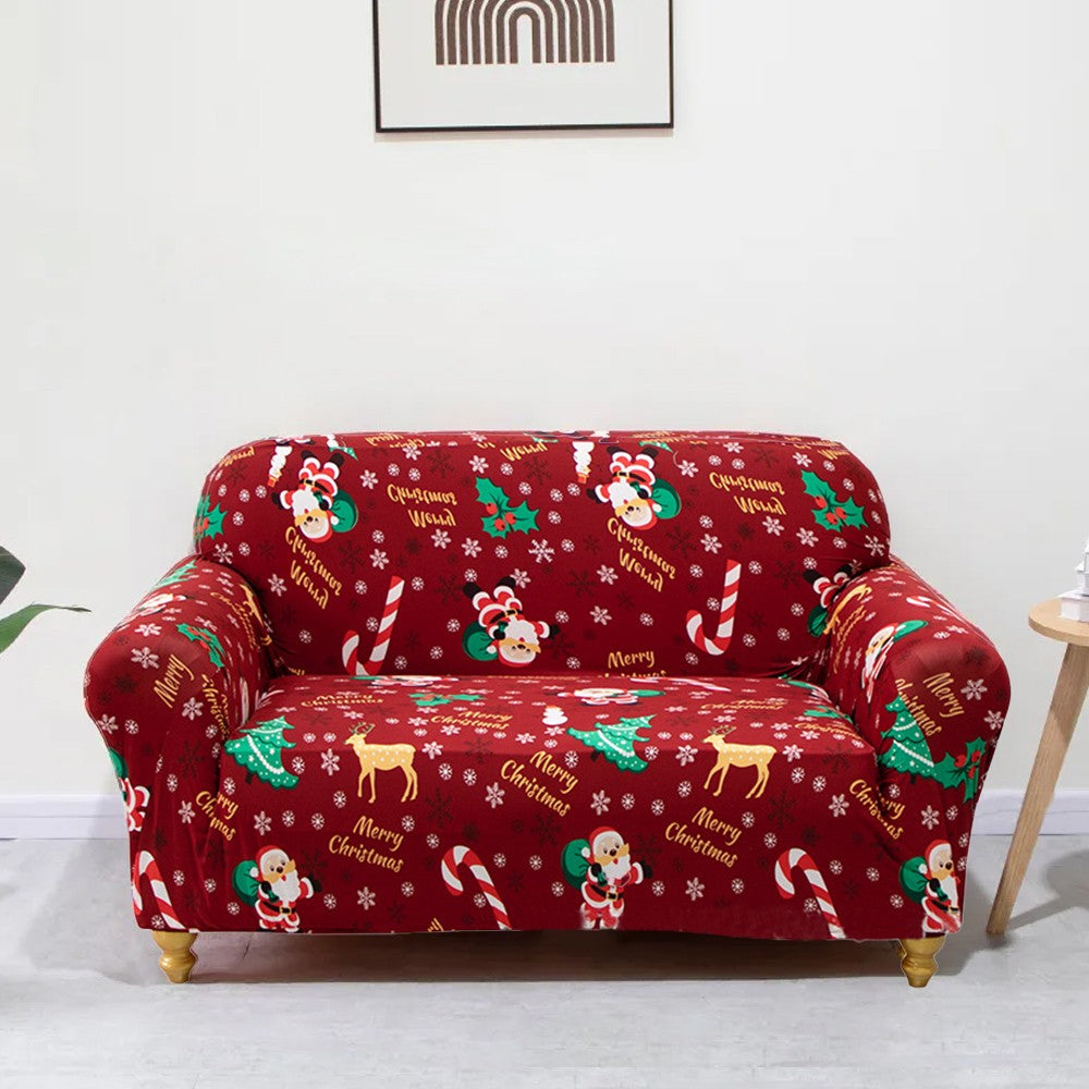 For 2-Seater Christmas Theme Stretch Sofa Cover Couch Cover Slipcover -Style 2