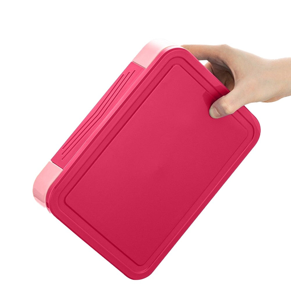 1Pc Divided Compartments Bento Box Leakproof Lunch Box with Spoon and Fork - Rose Red