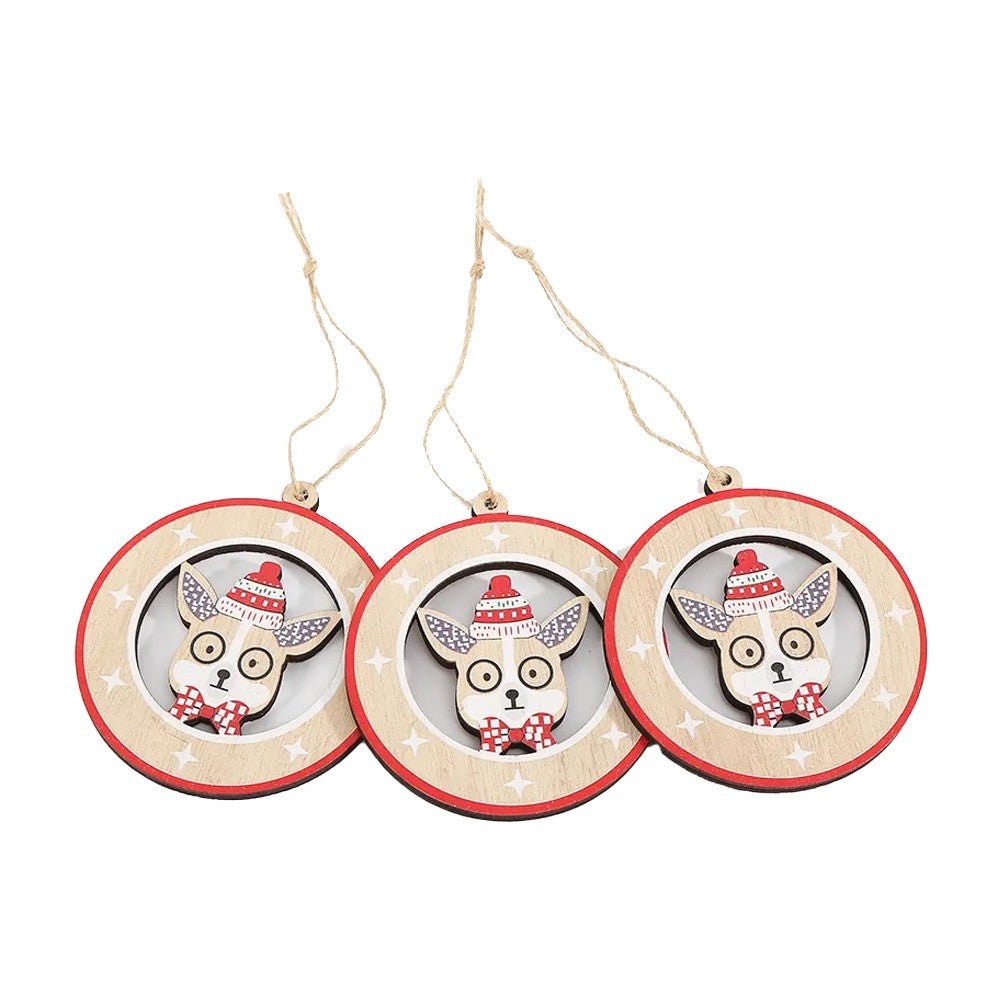 Christmas Round Wood Pendants with Various Christmas Elements Hanging Decor