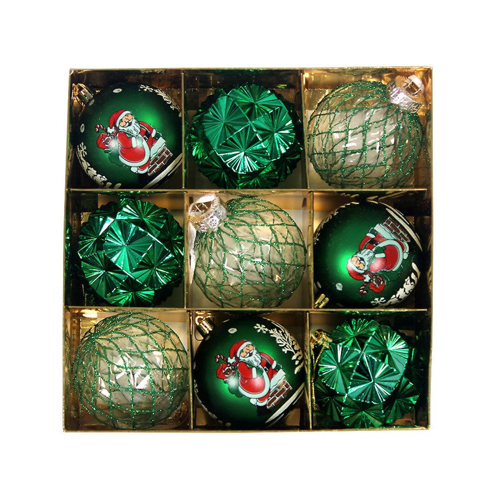 9Pcs Christmas Tree Hanging Balls Decorations Baubles Party Ornaments - Green