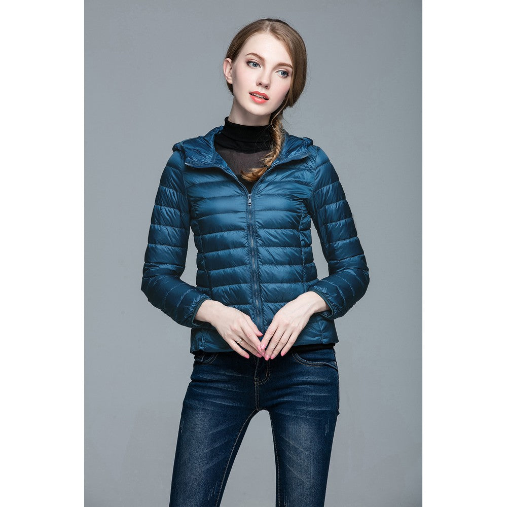 Womens Hooded Warm Jacket K-6003 Bluish-green