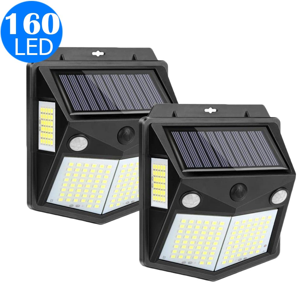 2 Pack 160 LED 4 Side Outdoor Solar Powered Motion Sensor Lights Wall Lamps
