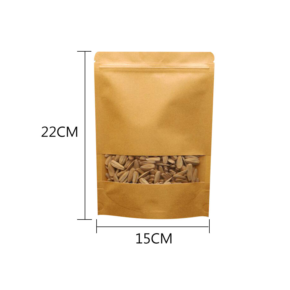 50pcs Kitchen 15x22CM Resealable Kraft Paper Zip Lock Pouches Self Sealing Zipper Food Storage Bags with Visible Window