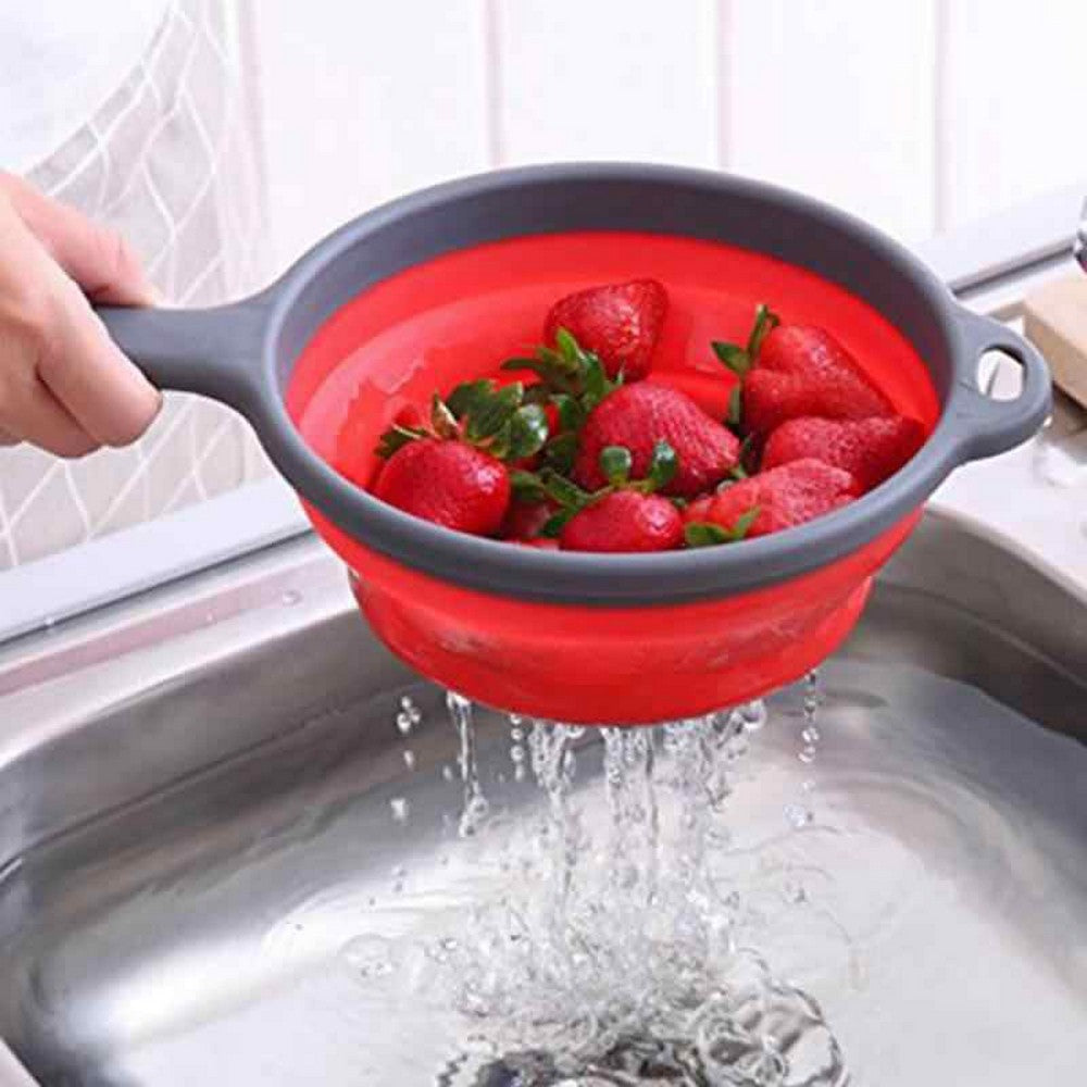 1 X Round Kitchen Collapsible Colanders and Strainers with Handles and 2PCS Round Kitchen Collapsible Colanders and Strainers Set Red