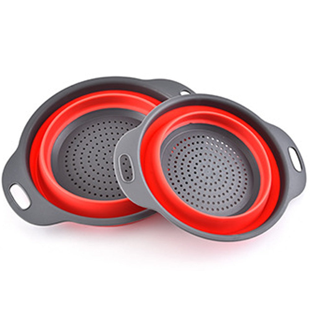 1 X Round Kitchen Collapsible Colanders and Strainers with Handles and 2PCS Round Kitchen Collapsible Colanders and Strainers Set Red