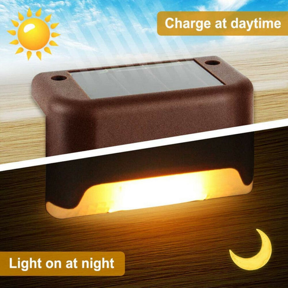 8PCS Brown Solar Powered Deck Lights Warm White Lamps Set