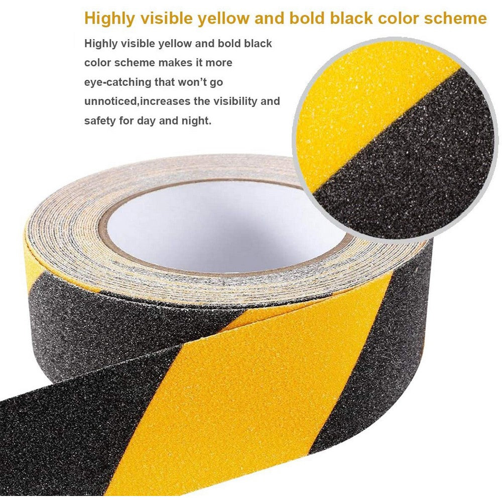 5 Rolls 5CMx5M Black and Yellow Grit Surface Anti Slip Grip Tape Hazard Caution Warning Tape for Outdoor Floor Home Stair Steps