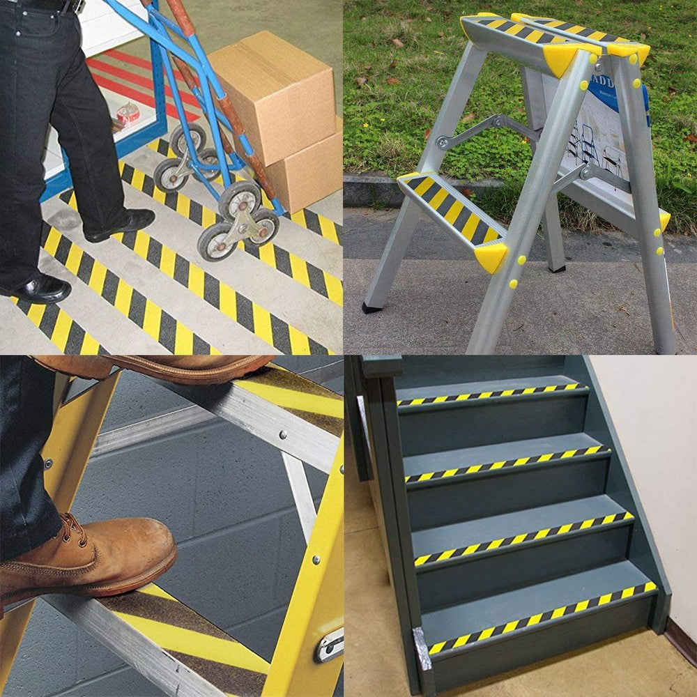 5 Rolls 5CMx5M Black and Yellow Grit Surface Anti Slip Grip Tape Hazard Caution Warning Tape for Outdoor Floor Home Stair Steps