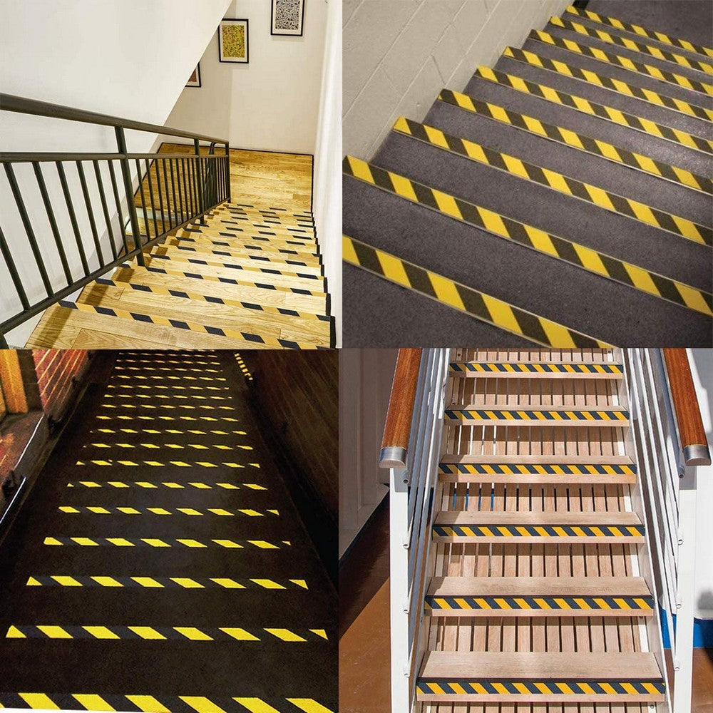 5 Rolls 5CMx5M Black and Yellow Grit Surface Anti Slip Grip Tape Hazard Caution Warning Tape for Outdoor Floor Home Stair Steps