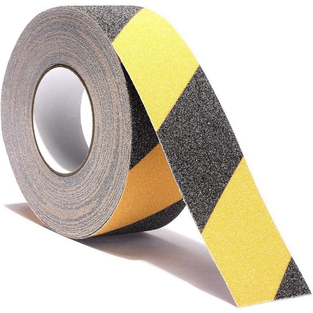 5 Rolls 5CMx5M Black and Yellow Grit Surface Anti Slip Grip Tape Hazard Caution Warning Tape for Outdoor Floor Home Stair Steps