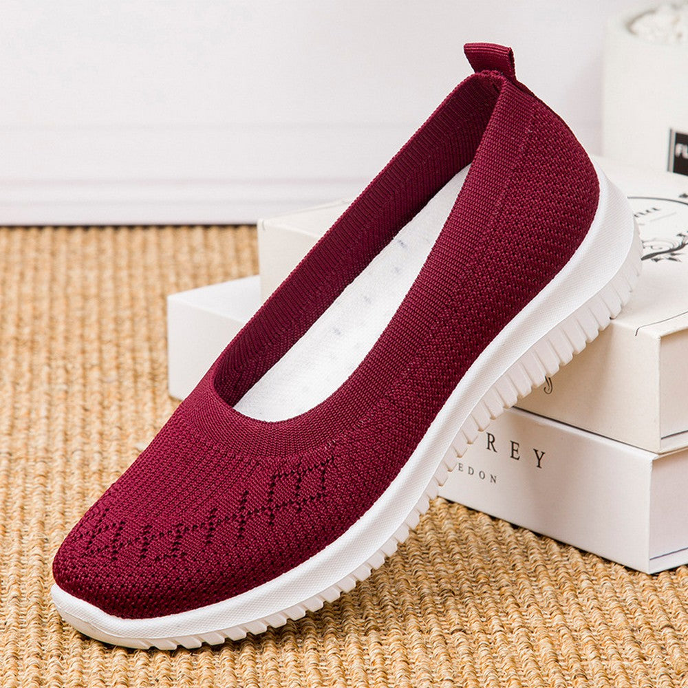 Women Flat Shoes Lightweight Breathable Round Toe Sneakers Walking Shoes Red