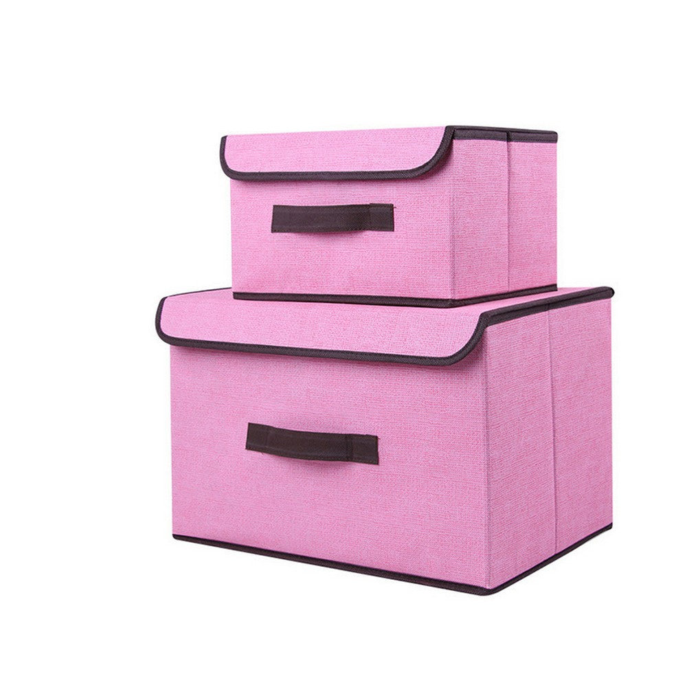 4PCS Foldable Collapsible Storage Cubes Bin Closet Organizer Basket Storage Boxes with Dustproof Lid Beige Pink