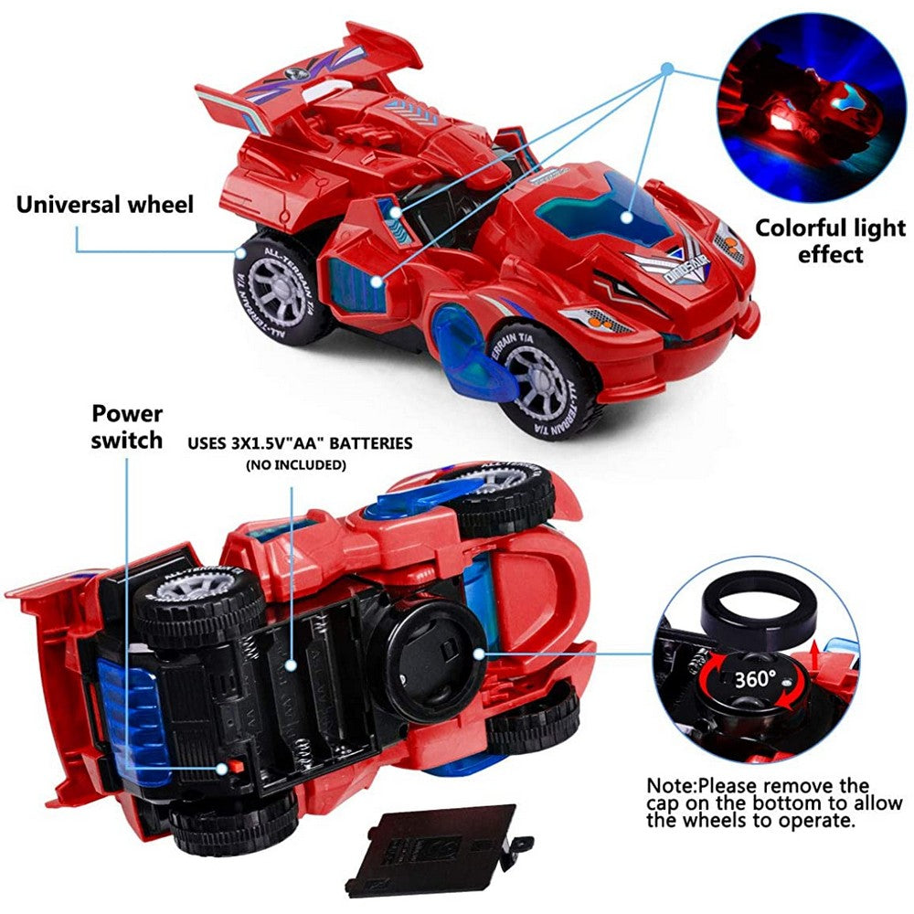 Transforming Dinosaur Car Robot Vehicle Toys for Kids with Light Sound Red