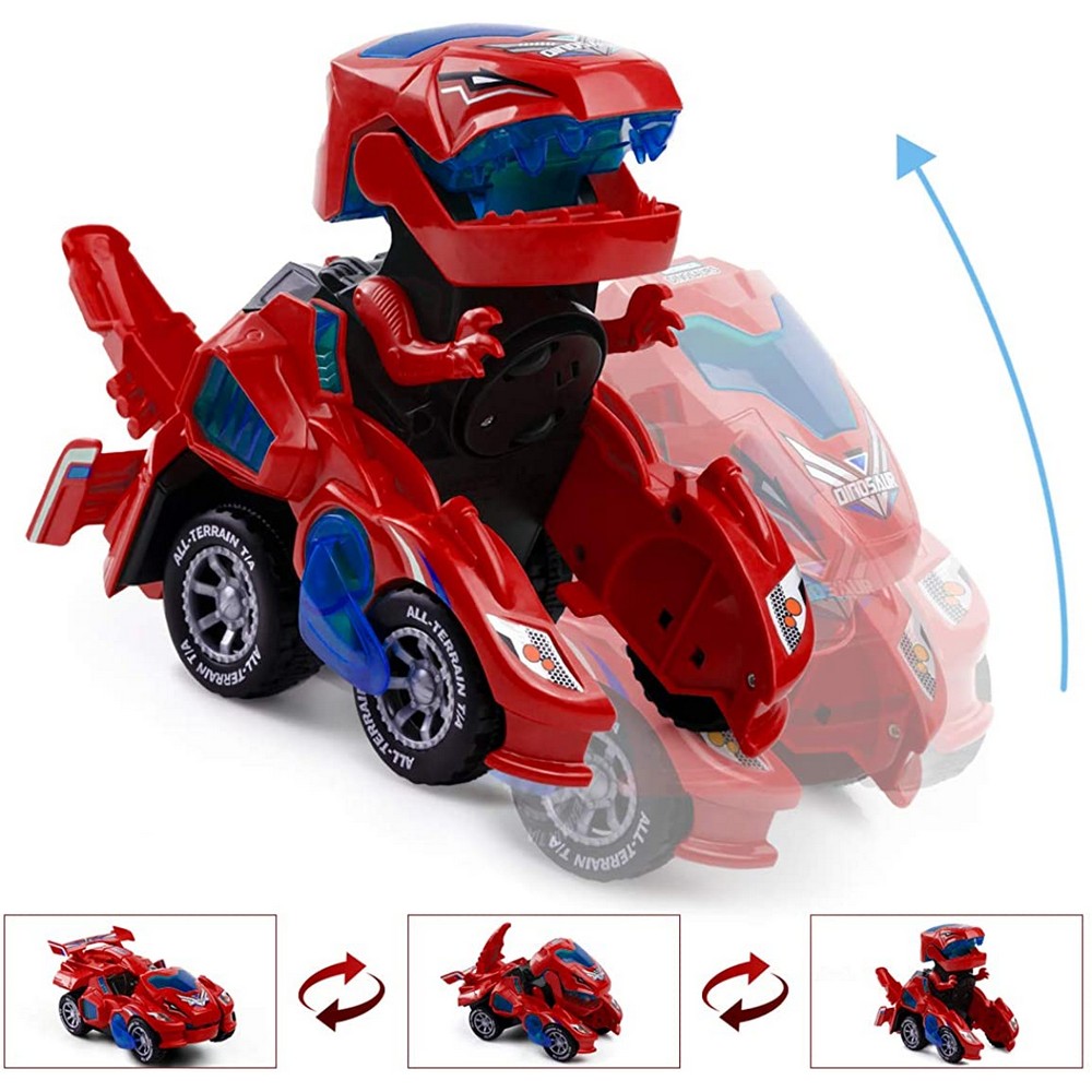 Transforming Dinosaur Car Robot Vehicle Toys for Kids with Light Sound Red