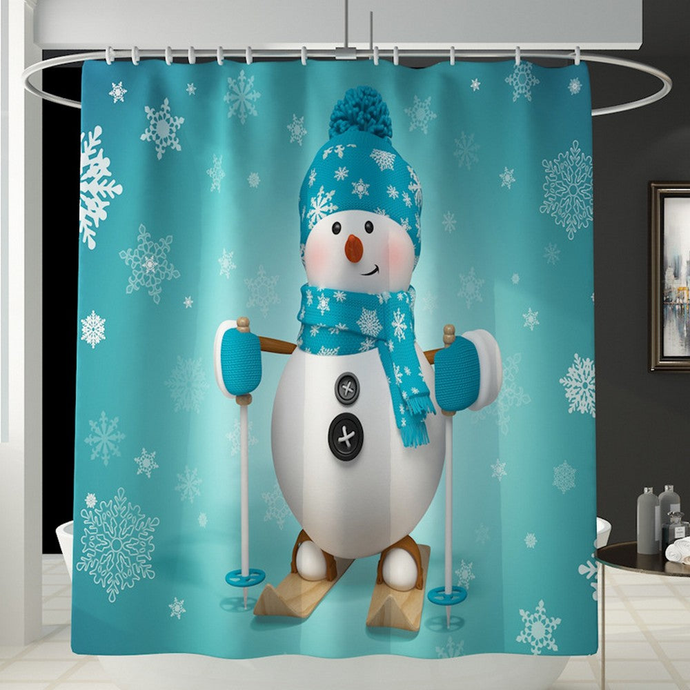Christmas Printed Shower Curtain and Toilet Lid Cover and Bath Mat and Bathroom Rug Set Style 6