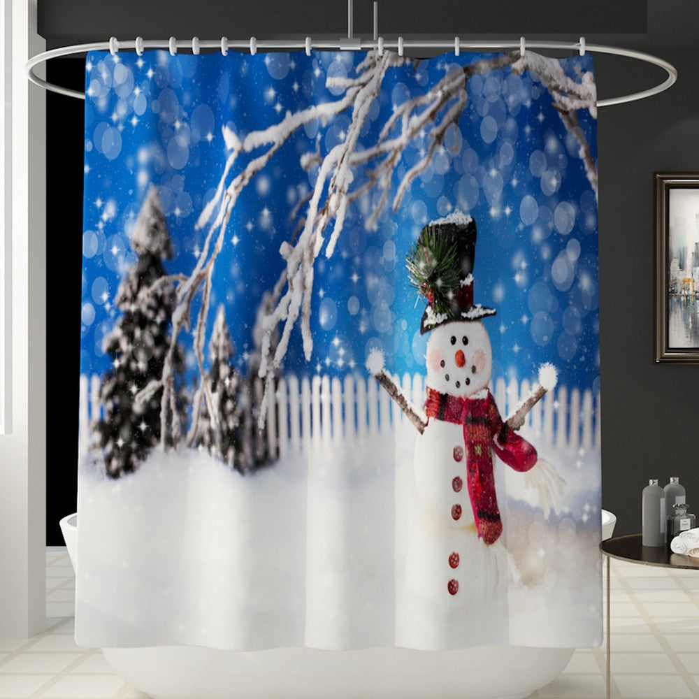 Christmas Printed Shower Curtain and Toilet Lid Cover and Bath Mat and Bathroom Rug Set Style 8