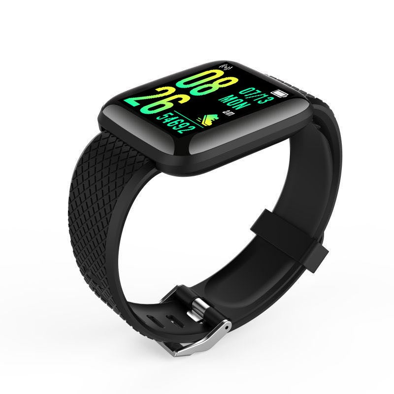 1Pc 116plus Smart Watch Sports Fitness Tracker with Heart Rate Monitor - Black