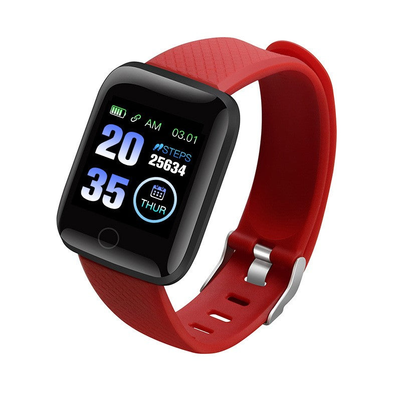 1Pc 116plus Smart Watch Sports Fitness Tracker with Heart Rate Monitor - Red